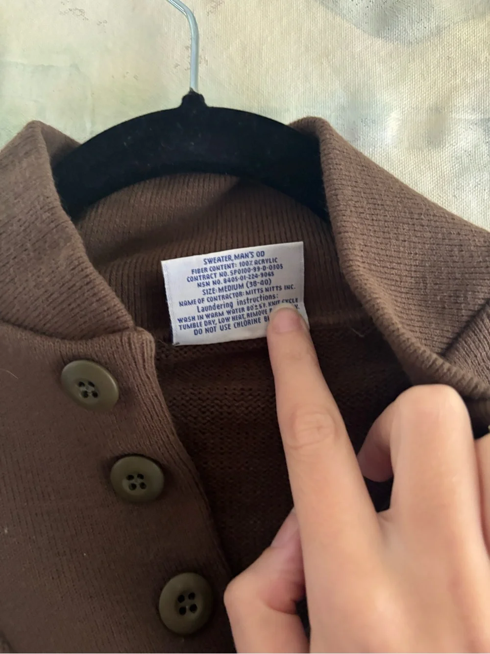 Vintage Men's Brown Military Button-Neck Knit Sweater